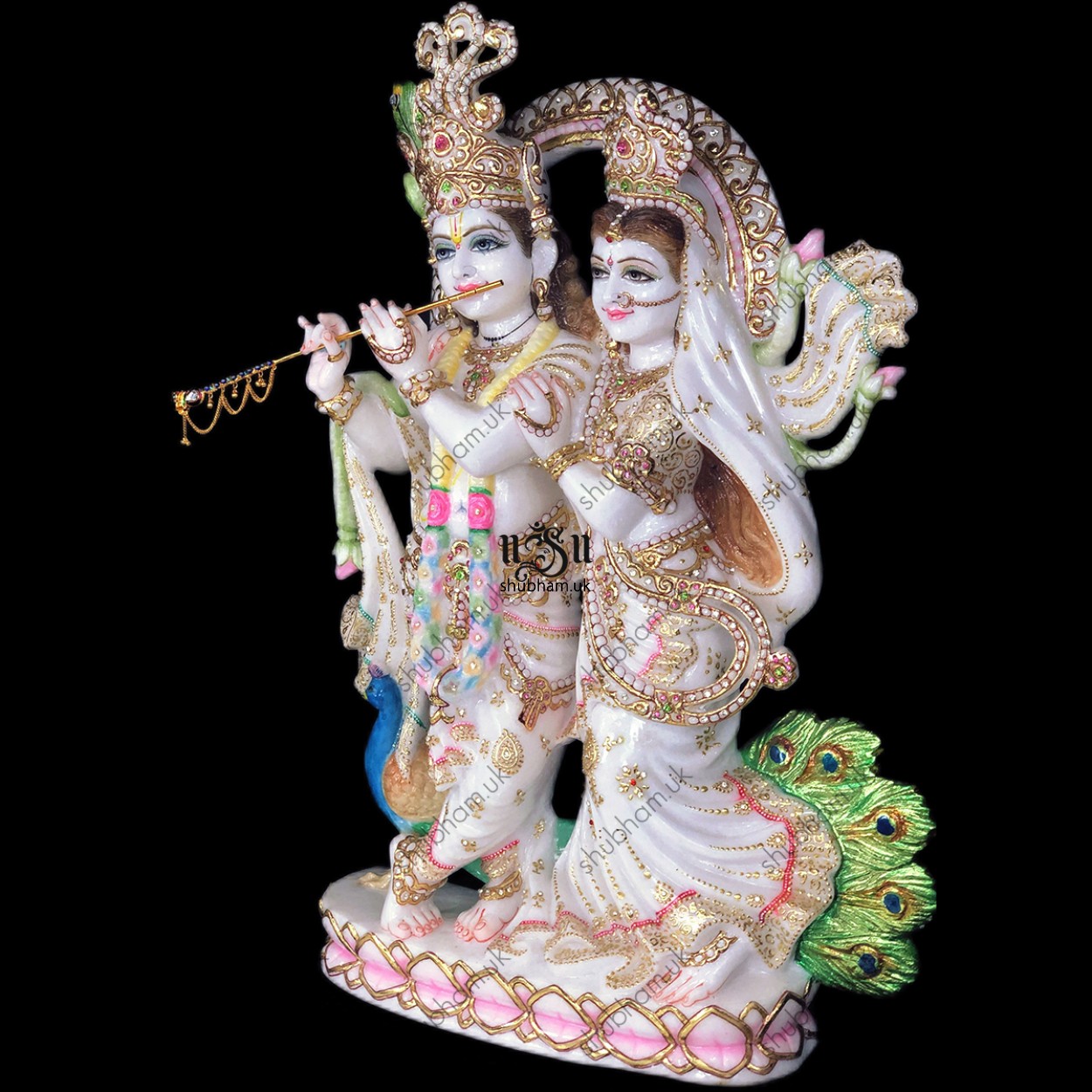 Exclusively Carved Radha Krishna Marble Statue UK 27 inch