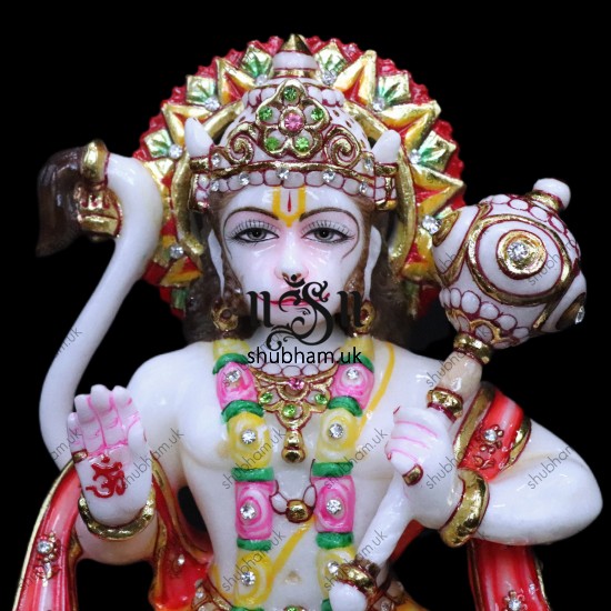 God Hanuman Ji Marble Murti from Pure White Marble - 12 inch