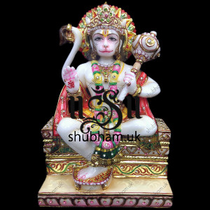God Hanuman Ji Marble Murti from Pure White Marble - 12 inch