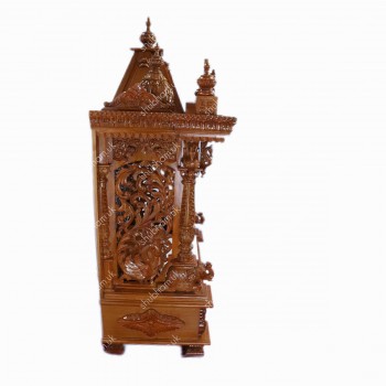 Indian Wooden Temple - Peacock and Elephant Design